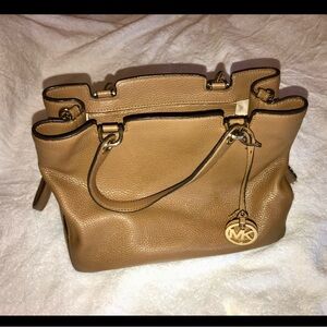 Michael Kors Brown Leather Satchel with Gold Accents